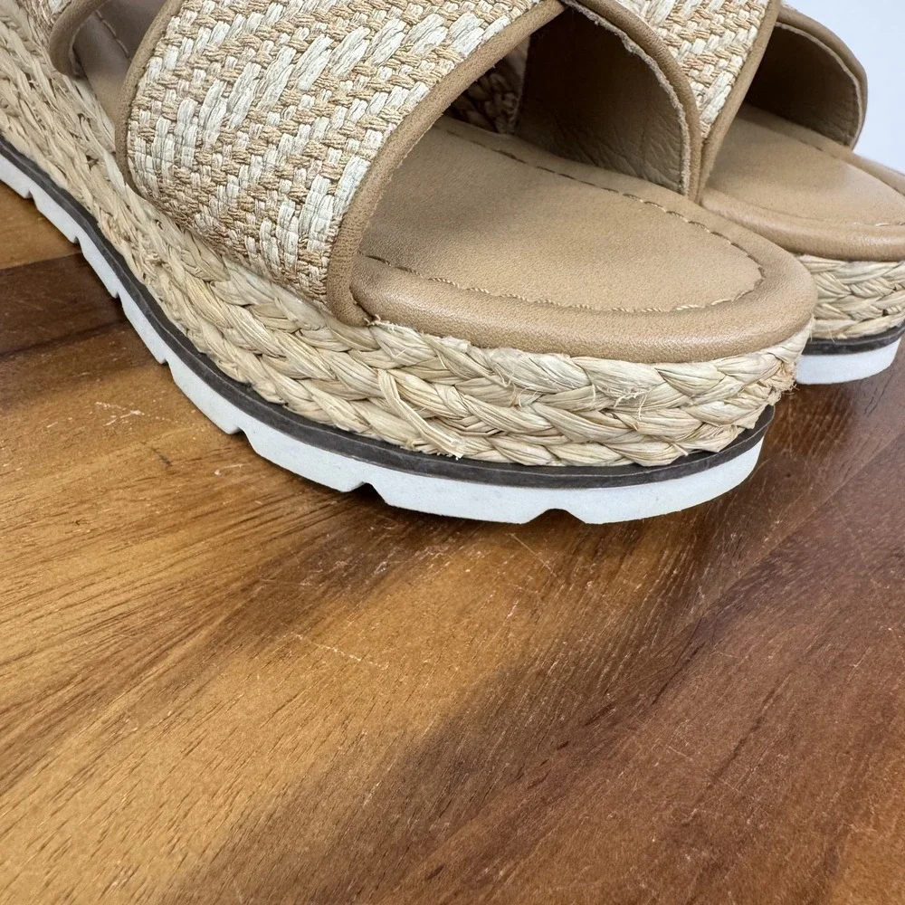 Big Kids Dolce Vita Varden Beige Raffia Platform Espadrille Sandals Size 2 Y GUC
